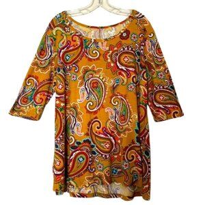 Tunic Top Blouse Women’s Sz 14 3/4 Sleeve Colorful Bohemian Multicolor Paisley